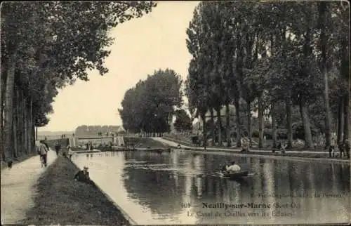 Ak Neuilly sur Marne Seine Saint Denis, Chelles-Kanal in Richtung der Schleusen