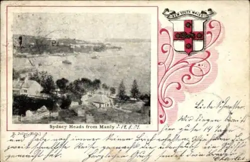 Wappen Passepartout Ak Manly Sydney Australien, Sydney Heads
