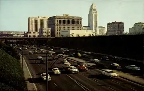 Ak Los Angeles Kalifornien USA, Civic Center, Hollywood Freeway