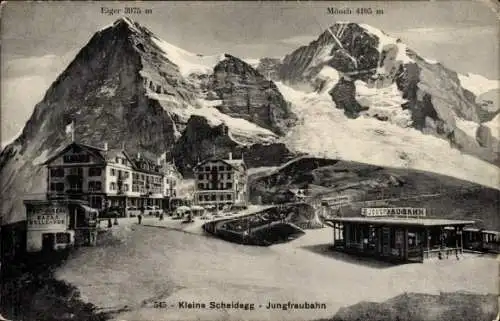 Ak Kleine Scheidegg, Ort mit der Jungfraubahn, Berge