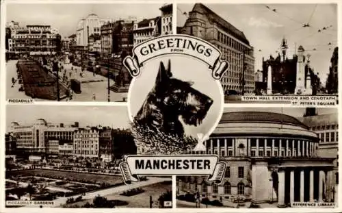 Ak Manchester England, Piccadilly, Rathaus, Bibliothek
