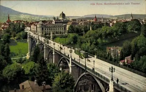 Ak Berne Bern Stadt Schweiz, Kornhausbrücke, Theater