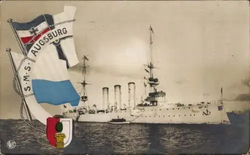 Ak Deutsches Kriegsschiff, SMS Augsburg, Kleiner Kreuzer, Kaiserliche Marine, GLK