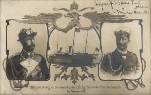 Ak Prinz Heinrich, Amerikareise 1902, Kaiser Wilhelm II., Dampfer