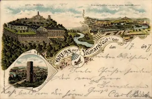 Litho Volmarstein Wetter an der Ruhr im Ennepe Ruhr Kreis, Hotel Wehberg, Ruhrtal