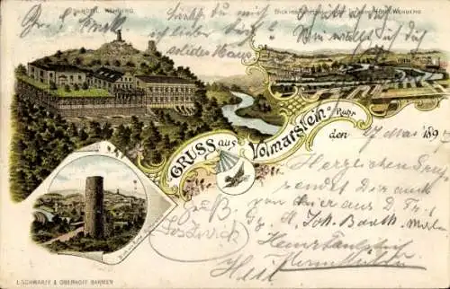 Litho Volmarstein Wetter an der Ruhr im Ennepe Ruhr Kreis, Hotel Wehberg, Ruhrtal