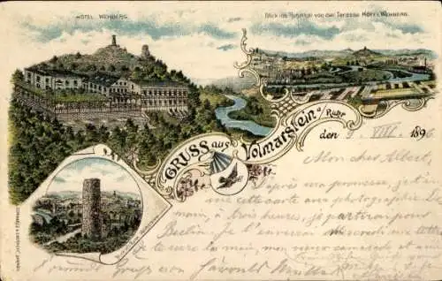 Litho Volmarstein Wetter an der Ruhr im Ennepe Ruhr Kreis, Hotel Wehberg, Ruhrtal