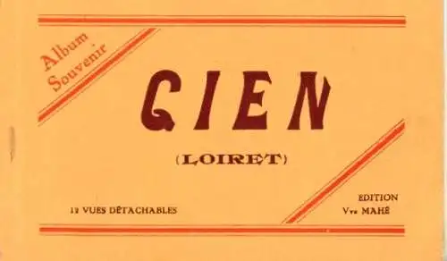 kleines Album Souvenir Gien Loiret, 12 Bilder. Abgebildet: Deckblatt und 4 Bilder