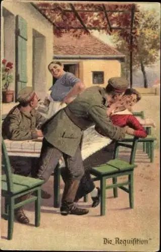 Set von 10 AK Künstler  Immer Fachmann, Die Attacke, Heiratsantrag, Soldat,Kniefall, Blondine, I. WK