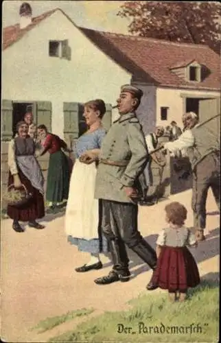 Set von 10 AK Künstler  Immer Fachmann, Die Attacke, Heiratsantrag, Soldat,Kniefall, Blondine, I. WK