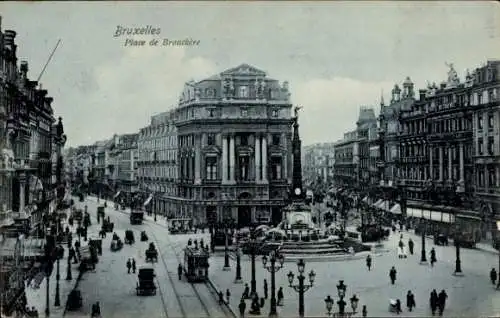 Ak Brüssel, Place de Brouckère, Straßenbahn 54, Brunnen, Hotel Metropole