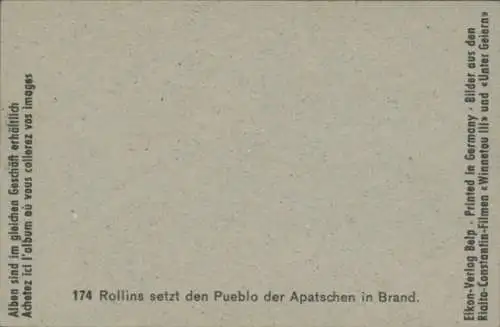 Sammelbild Karl May, Filszene Winnetou III, Unter Geiern, Nr. 178, Pueblo der Apatschen in Brand