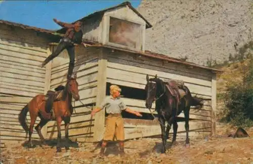 Sammelbild Karl May, Filmszene Winnetou III, Unter Geiern, Nr. 207, Annie, Pferde