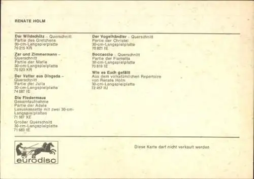 Autogrammkarte Sängerin Renate Holm, Portrait