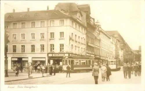 Ak Kassel, Obere Königstraße, Straßenbahnen, Geschäft J.G. Schäfer, Schlunk