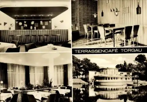 Ak Torgau an der Elbe, Terrassencafé, Aussen- und Innenansicht