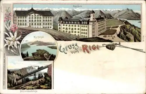 Litho Weggis Kt Luzern Schweiz, Rigi Känzeli, Rigi Kulm, Schnurtobelbrücke