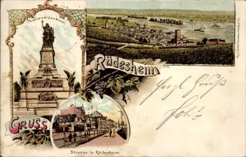 Litho Rüdesheim am Rhein, Gesamtansicht, Nationaldenkmal