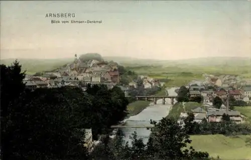 Ak Arnsberg im Sauerland Westfalen, Gesamtansicht, Ehmsen-Denkmal