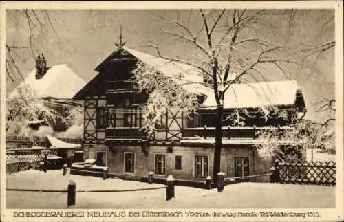 Ak Dzietrzychów Dittersbach Wałbrzych Waldenburg Schlesien, Schlossbrauerei Neuhaus, Winter