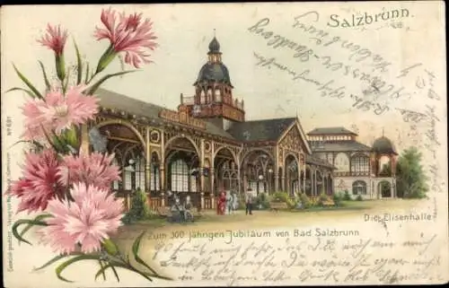 Litho Szczawno Zdrój Bad Salzbrunn Niederschlesien, Elisenhalle, 300. Jubiläum, Nelken