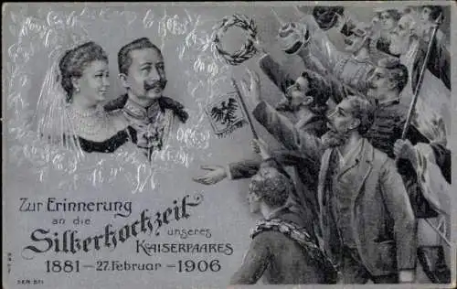 Präge Ak Kaiser Wilhelm II., Kaiserin Auguste Viktoria, Silberhochzeit 27. Februar 1906