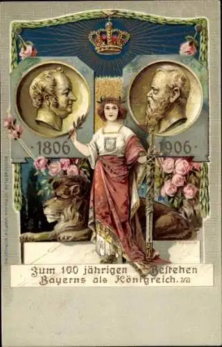 Präge Litho Prinzregent Luitpold von Bayern, 100-jähriges Bestehen Bayerns als Königreich 1906