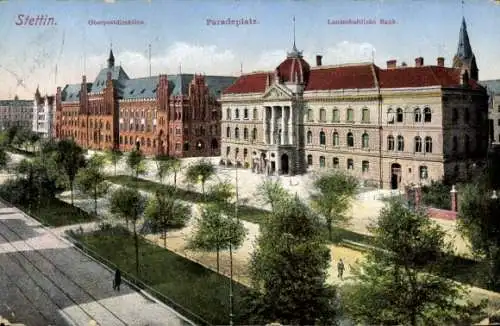 Ak Szczecin Stettin Pommern, Oberpostdirektion, Paradeplatz, Landschaftliche Bank