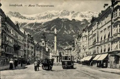 Ak Innsbruck in Tirol, Maria Theresienstraße, Straßenbahn