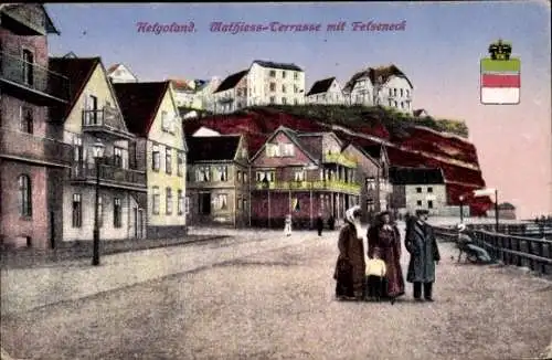 Ak Nordseeinsel Helgoland, Mathiess-Terrasse mit Felseneck