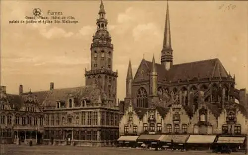 Ak Furnes Furnes Westflandern, Grand Plache, Rathaus