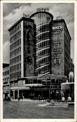 Ak Frankfurt am Main, Juniorhaus mit Kaiserbrunnen, Reklame Persil, Bosch, IMI, ATA