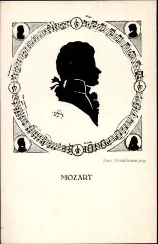 Scherenschnitt Künstler Ak Schließmann, Hans, Komponist Wolfgang Amadeus Mozart, Portrait