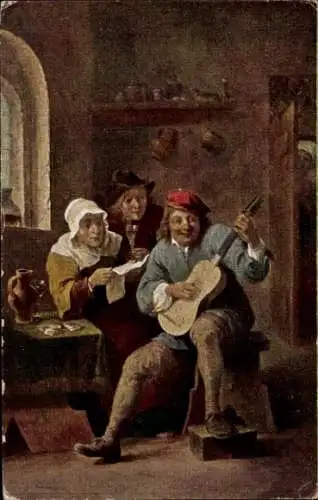 Künstler Ak Teniers, David, Gitarre spielender Bauer