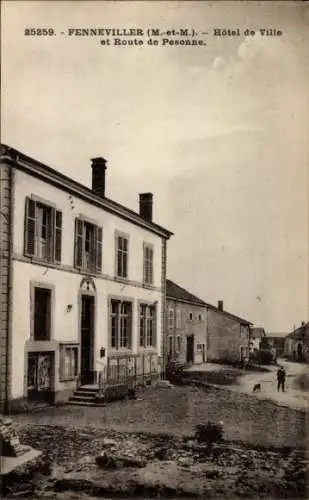 Ak Fenneviller Lothringen Meurthe et Moselle, Hotel de Ville et Route de Pesonne, Rathaus