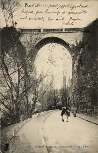 Ak Paris XIX. Buttes Chaumont, Pont Fatal