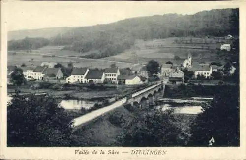 Ak Dillingen Luxemburg, Teilansicht, Brücke über Sûre