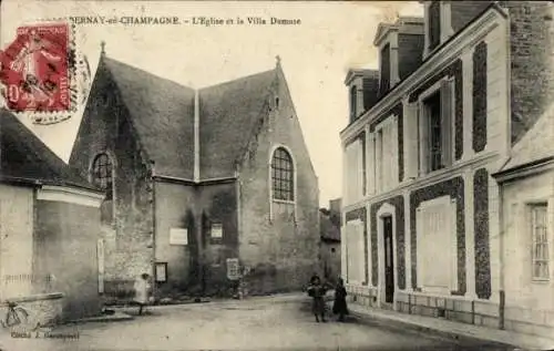 Ak Bernay en Champagne Sarthe, Eglise, Villa Damase