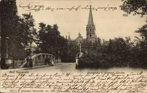 Ak Bad Neuenahr Ahrweiler Rheinland Pfalz, Ahrbücke, evangelische Kirche