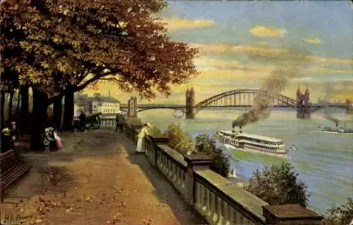 Künstler Ak Hoffmann, H., Bonn am Rhein, Blick vom alten Zoll, Brücke,, Boot