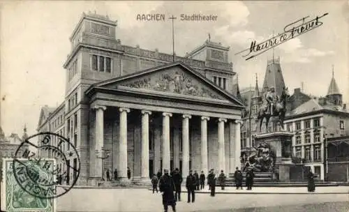 Ak Aachen, Stadttheater, Denkmal, Männer