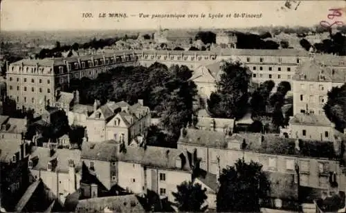 Ak Le Mans Sarthe, vue panoramique vers le Lycee et St-Vincent