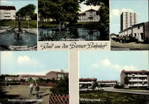 Ak Hamburg Wandsbek Farmsen Berne, Spielplatz, Kinderbrunnen, Park, rund um den Berner Bahnhof