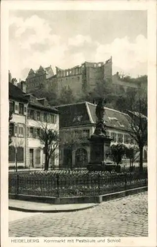 Ak Heidelberg am Neckar, Kornmarkt mit Pestsäule und Schloss