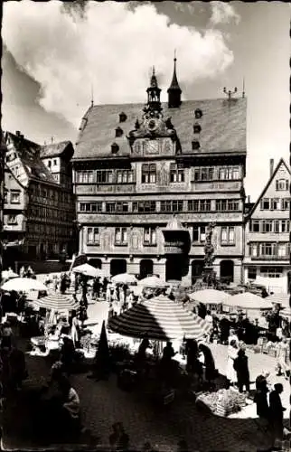 Ak Tübingen am Neckar, Marktplatz, Rathaus, Stände