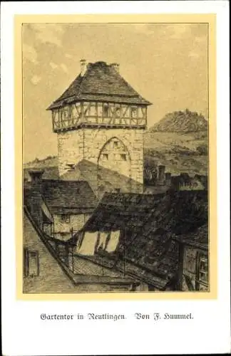 Ak Reutlingen in Württemberg, Gartentor, Fachwerk, Turm