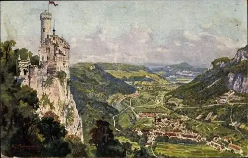 Ak Honau Lichtenstein in Württemberg, Schloss Lichtenstein, Panorama