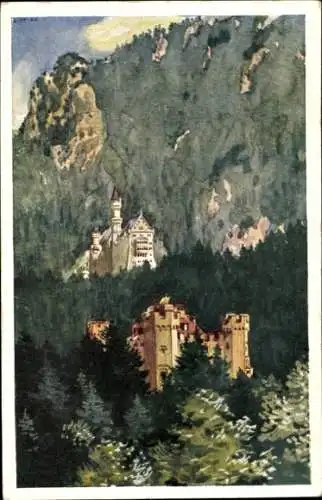 Ak Hohenschwangau Schwangau im Ostallgäu, Schloss Hohenschwangau, Schloss Neuschwanstein