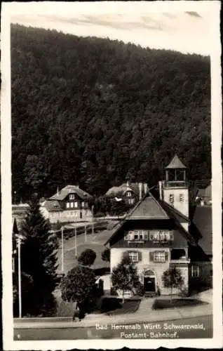 Ak Bad Herrenalb im Schwarzwald, Postamt, Bahnhof