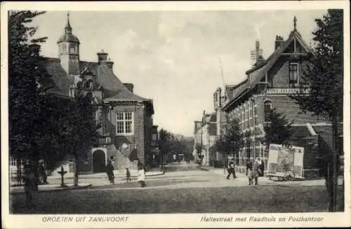 Ak Zandvoort Nordholland, Haltestraat mit Rathaus und Postamt